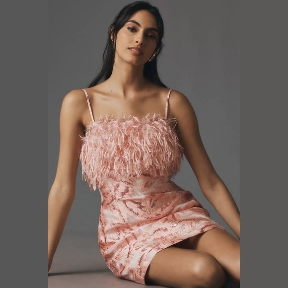 Anthropologie Dresses & Skirts - NEW Sizes M, L - Strapless Feathered Metallic Mini Dress, Pink - Anthropologie
